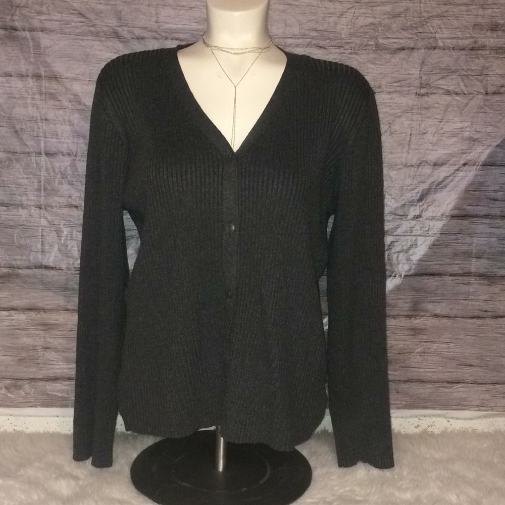 Worthington Dark Gray Ribbed Buttoned Down Cardigan - Picture 1 of 8